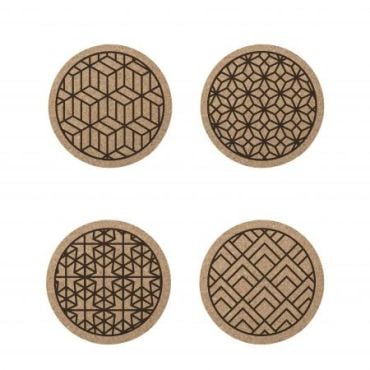 Geometric Cork Round Coaster Set of 4 with holder by Cuisivin